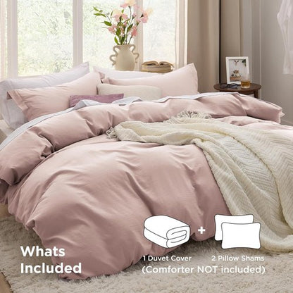 Bedsure Rose Pink Duvet Cover Set - Extra Soft 3-Piece Full Size Bedding, 80x90 Inches with Zipper Closure