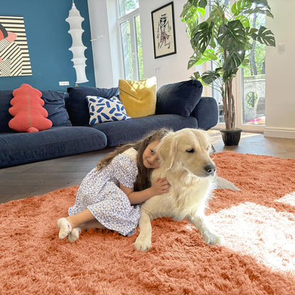OLANLY 2x4 Machine Washable Runner Rug - Soft Fluffy Shaggy Carpet for Bedroom & Hallway | Muted Orange