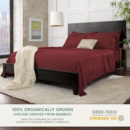 Pure Bamboo King Sheets - Luxuriously Soft 100% Organic Viscose Bed Sheet Set | Cooling & Durable (King, Merlot)