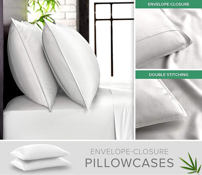 Pure Bamboo King Sheets - 100% Organic Viscose Bed Sheet Set, Soft & Cooling | King Size, White (Pack of 2)