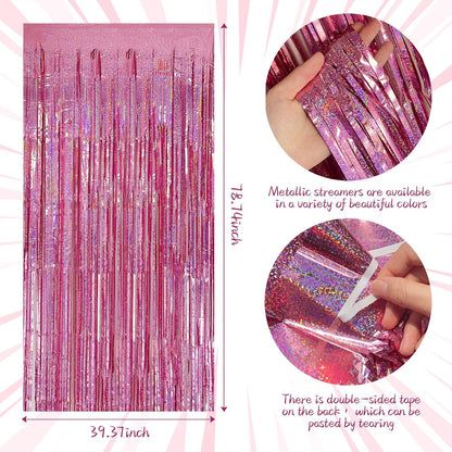 Skiennix Tinsel Curtain | Pink Glitter Foil Fringe Backdrop | 5-Pack Party Decor for Events