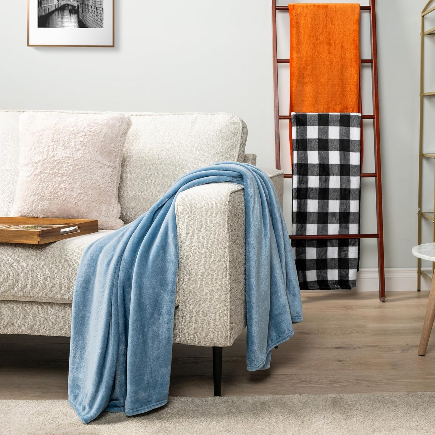 PAVILIA Dusty Blue Fleece Throw Blanket - Super Soft Flannel Couch Blanket | Cozy 50x60 Velvet Gift