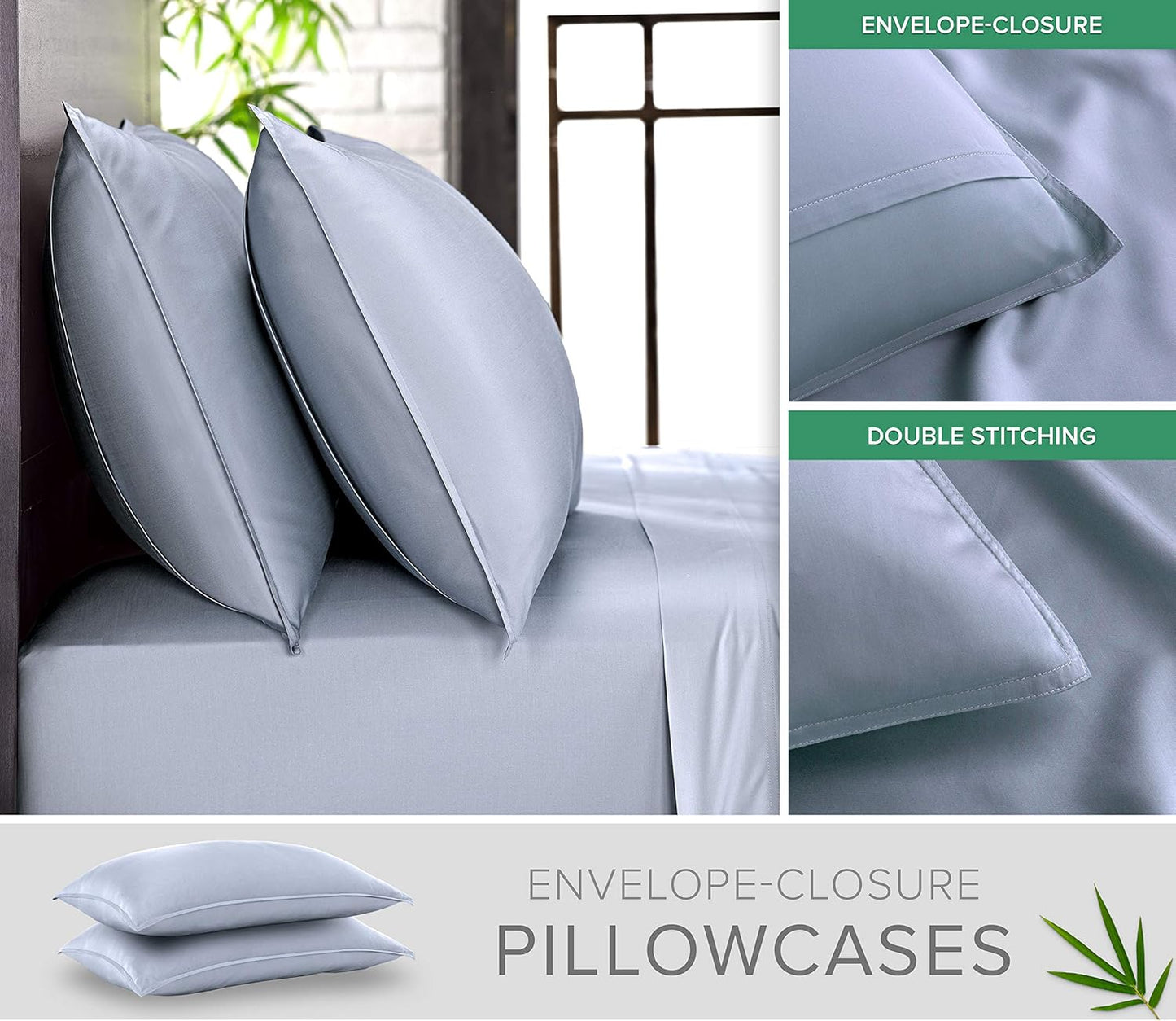 Pure Bamboo Queen Sheets - Luxuriously Soft & Cooling 100% Organic Viscose Bed Set | Sterling Blue