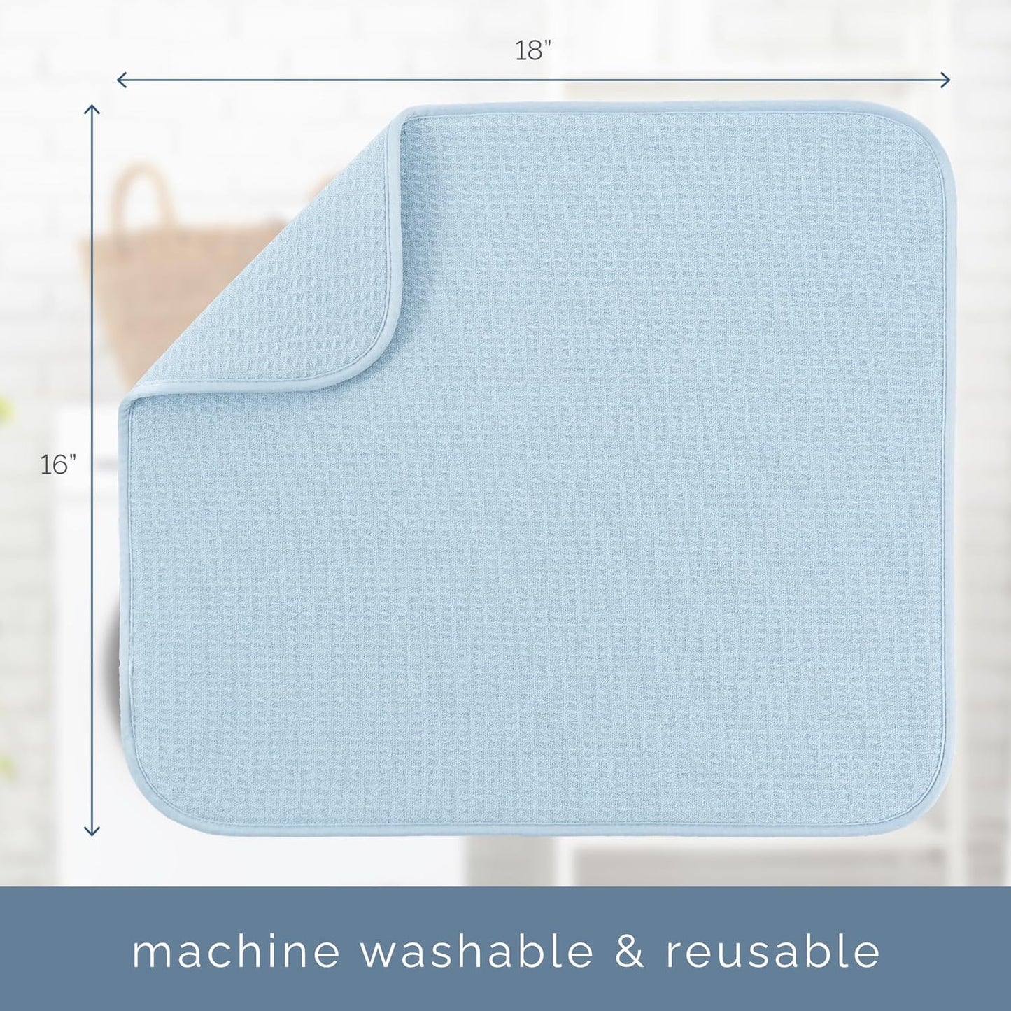 S&T INC. Dish Drying Mat - Absorbent Microfiber Kitchen Counter Pad, 16” x 18”, Sky Blue