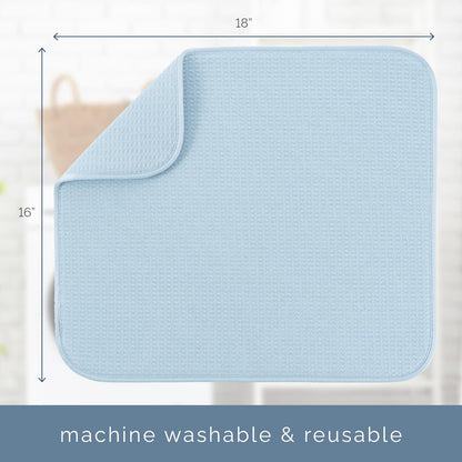 S&T INC. Dish Drying Mat - Absorbent Microfiber Kitchen Counter Pad, 16” x 18”, Sky Blue