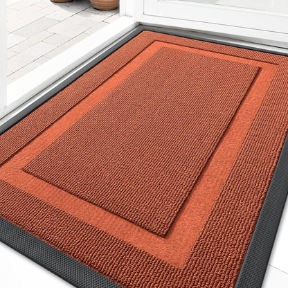 OLANLY Waterproof All-Season Front Door Mat - Sturdy Natural Rubber, Easy Clean | 29.5x17, Vermillion Red