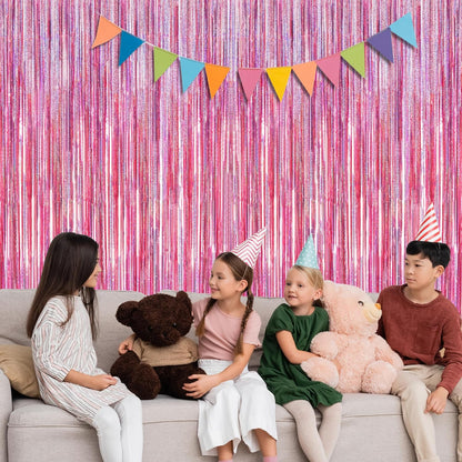 Skiennix Pink Backdrop - 8 Pack Metallic Glitter Fringe Curtains | 3.28 FT x 7.05 FT for Parties