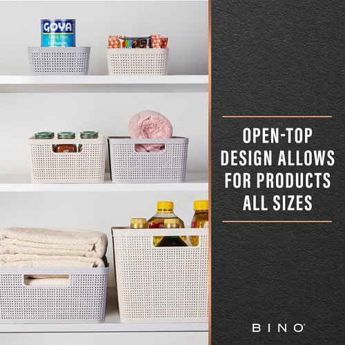BINO Woven Plastic Basket - Large Natural Grey, 3-Pack | Stylish Home Organization & Space-Saving Storage