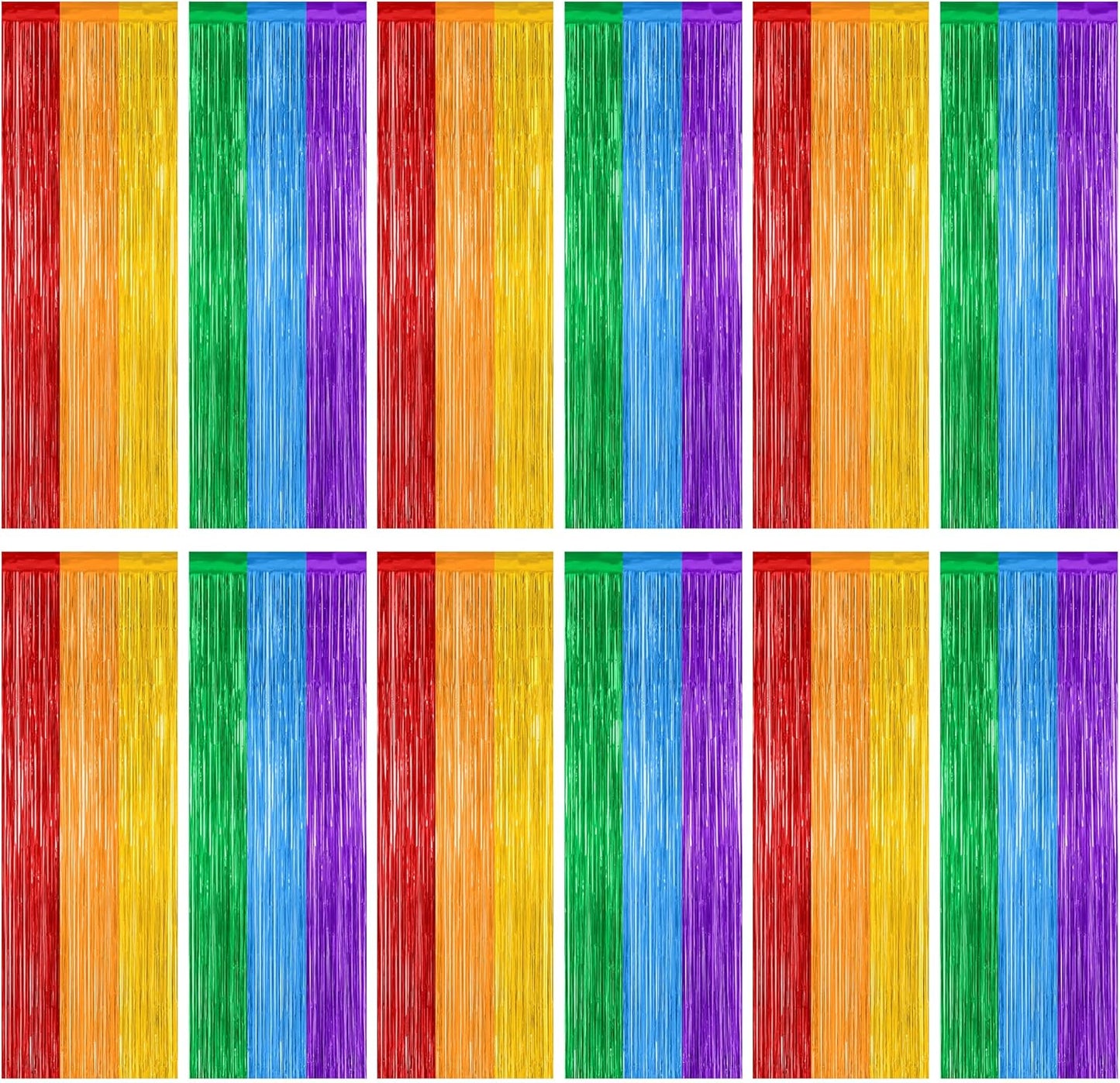 Skiennix Rainbow Backdrop - 12 Pack Metallic Fringe Curtains | 3.28 FT x 7.05 FT Pride Party Decor
