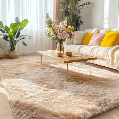 OLANLY Large Area Rug - Soft Fluffy Shaggy Indoor Carpet for Living Room & Bedroom | Beige 5x11