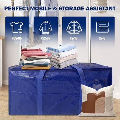 Extra Heavy Duty Moving Bags by [Brand Name] - 8 Pack Sturdy Storage Totes with Strong Zipper & Handles | Dark Blue - 33 Gallon