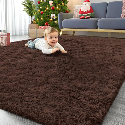 OLANLY Large Area Rug - Soft Fluffy Shaggy Carpet for Living Room & Bedroom | Machine Washable, 7x8 ft