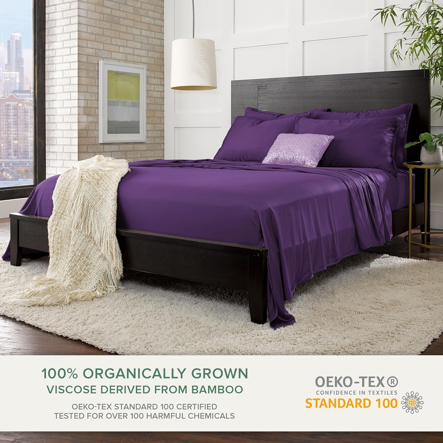 Pure Bamboo King Sheets - Luxuriously Soft & Cooling 100% Organic Viscose Bed Sheet Set | 2-Year Quality Promise (King, Purple)