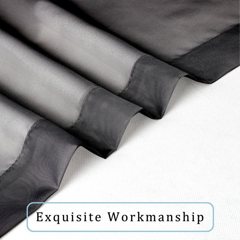 OWENIE Black Sheer Curtains, 45" Long Light Filtering Tiers for Kitchen, Basement, Bedroom - 2 Panels, Cafe Curtains for Small Windows, 42" W x 45" L