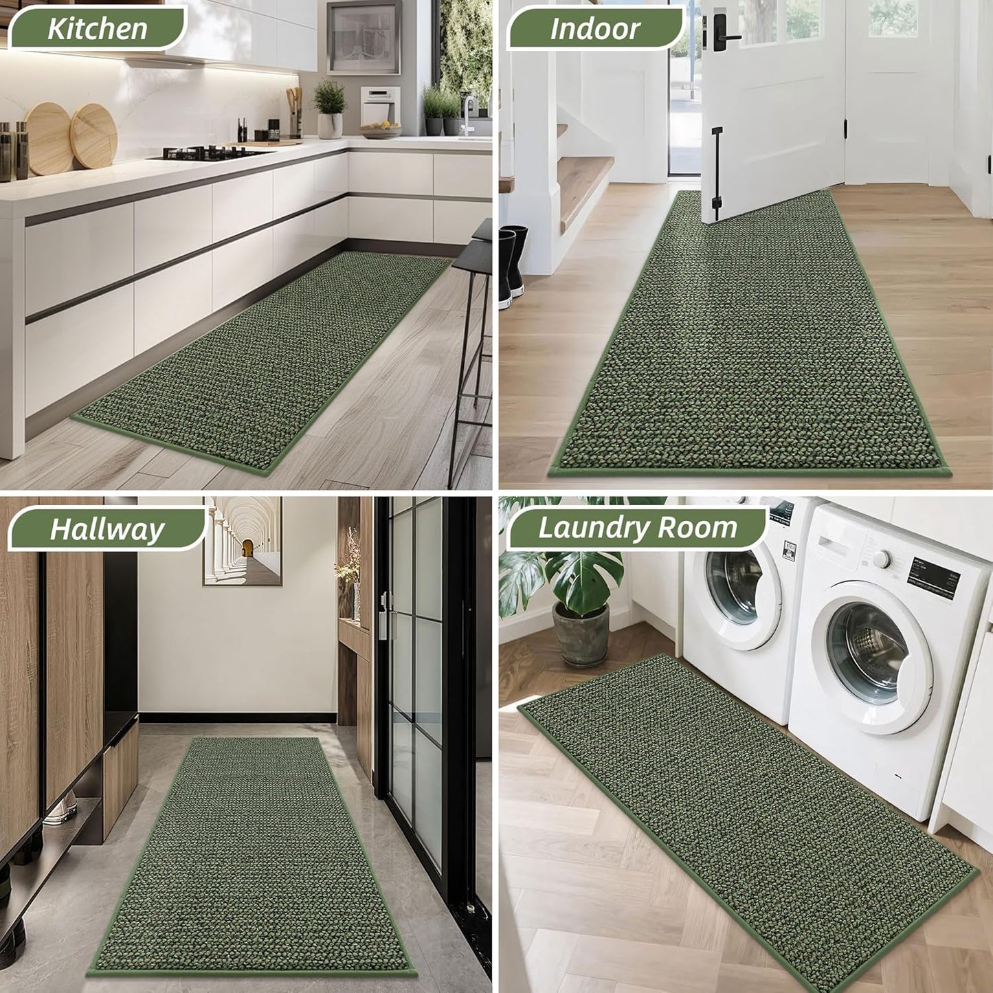 BEQHAUSE Dirt Trapper Door Mat - Non-Slip, Washable, Absorbent Entrance Mat | 32" x 72", Green