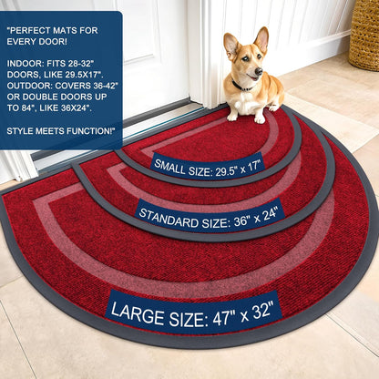 OLANLY Half Circle Door Mat - Waterproof All-Season Doormat for Indoor/Outdoor Use | 29.5x17, Wine Red