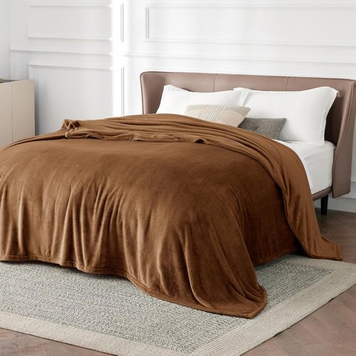 Bedsure GentleSoft Fleece Blanket - Cozy Orange Queen Size Microfiber Throw, 90x90 Inches