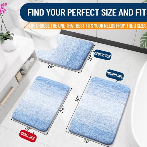 OLANLY Bathroom Rugs Mat 70x24, Extra Soft Absorbent Microfiber Bath Rugs, Rubber Backing, Quick Dry, Machine Washable Bath Mats for Bathroom Floor, Tub and Shower, Home Decor Accessories, Light Blue