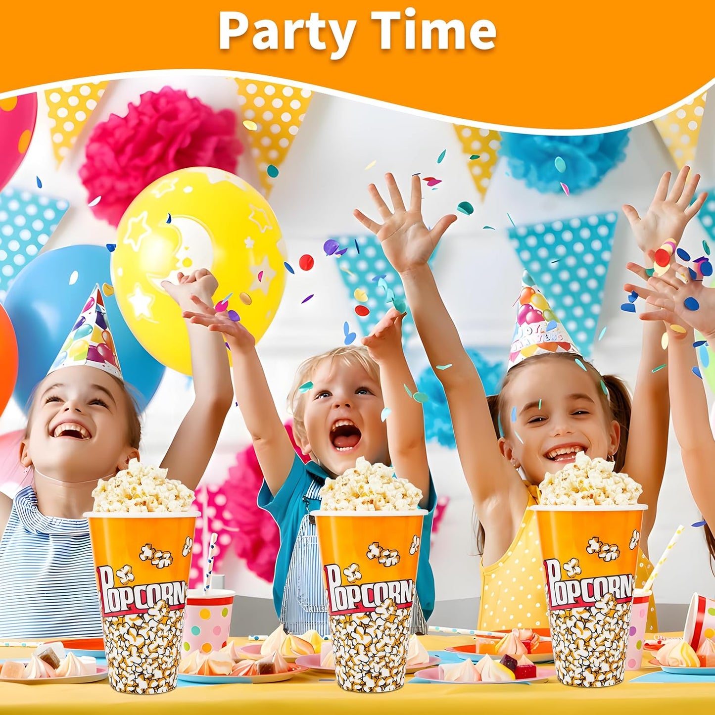 Retro Style Plastic Popcorn Containers - Reusable Small Buckets for Movie Night | 6 Pack