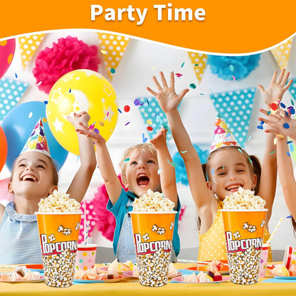 Retro Style Plastic Popcorn Containers - Reusable Small Buckets for Movie Night | 6 Pack