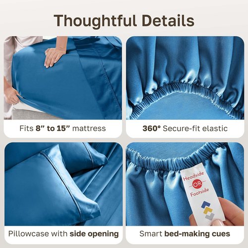 California Design Den Twin Size 100% Cotton Sheet Set - 400 Thread Count, Silky Smooth Sateen, Cobalt Blue