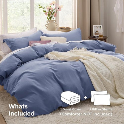 Bedsure Slate Blue Duvet Cover - Extra Soft 3-Piece Queen Bedding Set | 90x90 Inches with Zipper Closure