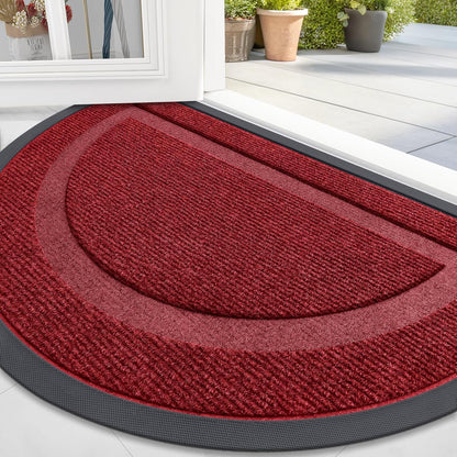 OLANLY Half Circle Door Mat - Waterproof All-Season Doormat for Indoor/Outdoor Use | 36x24, Wine Red
