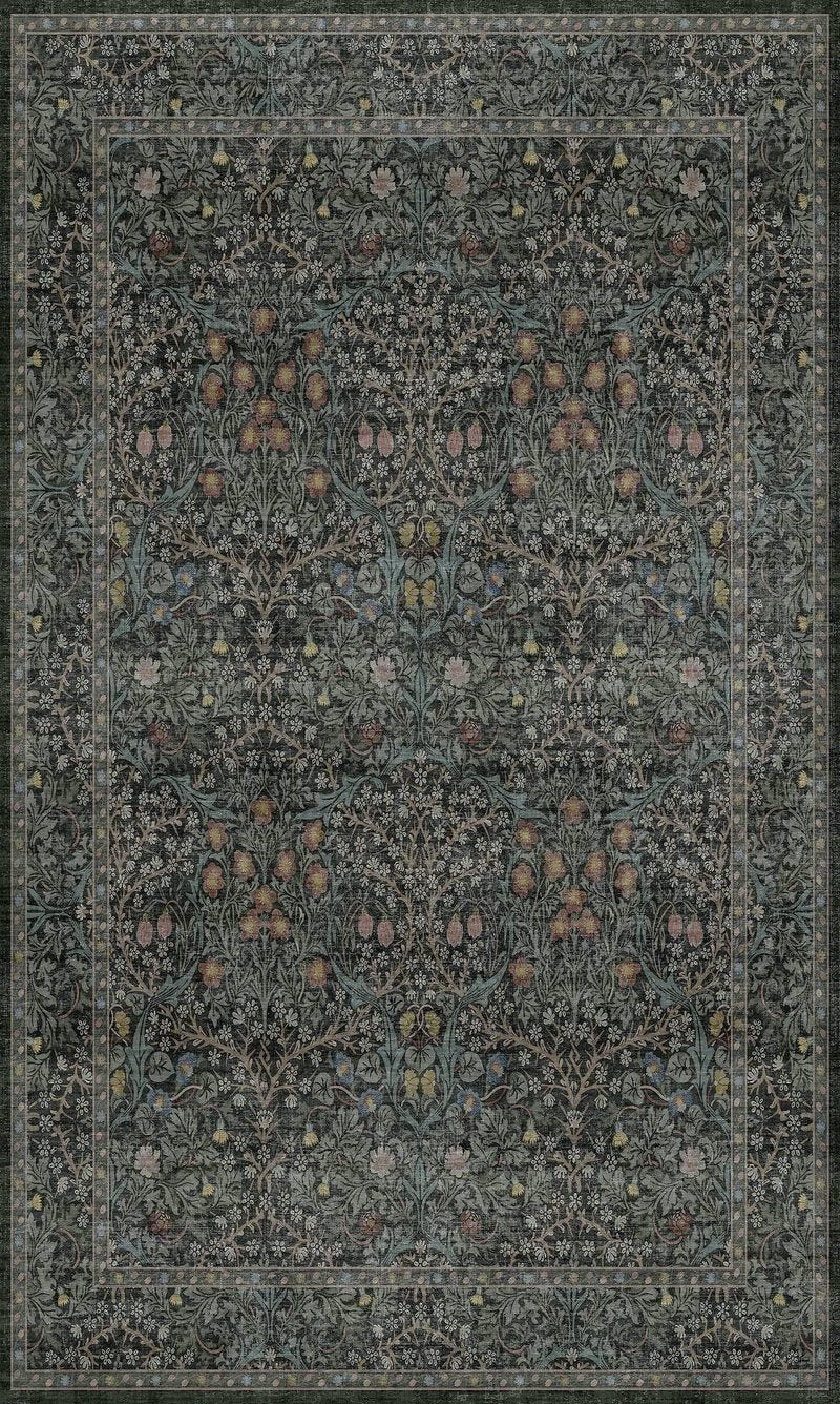 Vintage Floral Dark Green 3x5 Area Rugs for Entryway, Kitchen, Bedroom Beside Rug, Laundry Room, Non-Slip Low Pile Ultra Soft Stain Resistant Small Carpet