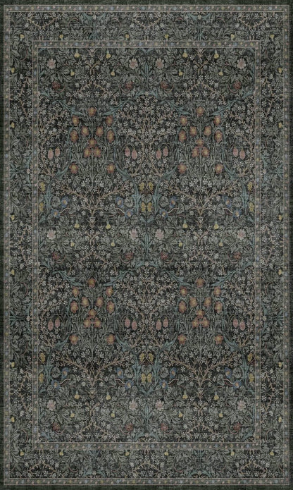 Vintage Floral Dark Green 3x5 Area Rugs for Entryway, Kitchen, Bedroom Beside Rug, Laundry Room, Non-Slip Low Pile Ultra Soft Stain Resistant Small Carpet