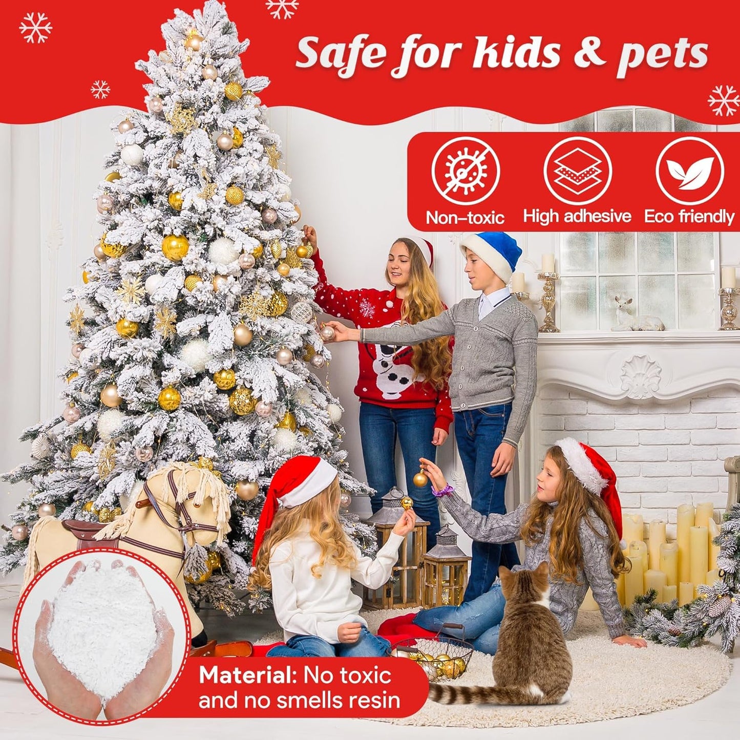 QZYL Christmas Tree Flocking Powder - 5Lbs Self-Adhesive Fake Snow for Holiday Decor | White Snow Flock