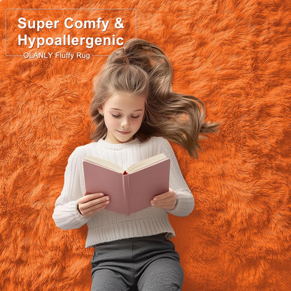 OLANLY Large Area Rug - Soft Fluffy Shaggy Carpet for Living Room & Bedroom | 8x10, Orange