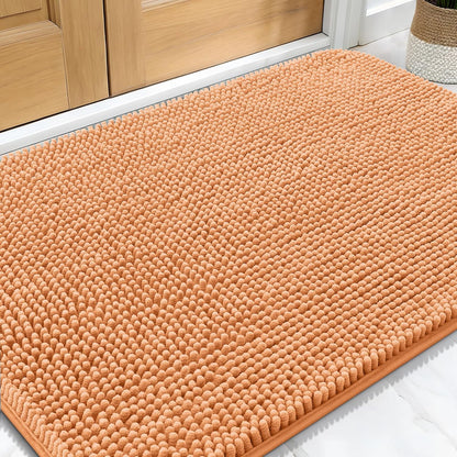 OLANLY Dog Door Mat - Absorbent Non-Slip Washable Chenille Mat for Muddy Paws | 32x20 Inches, Orange