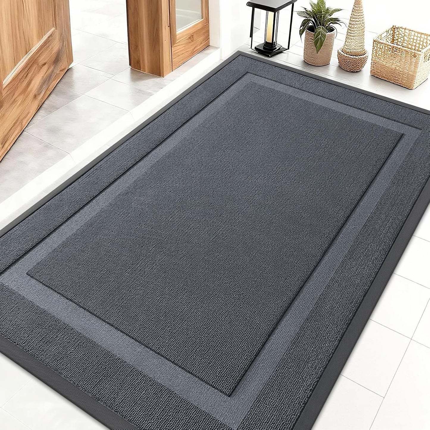 OLANLY Indoor Outdoor Front Door Mat - Waterproof All-Weather Doormat, Easy Clean, 47x32, Charcoal Gray