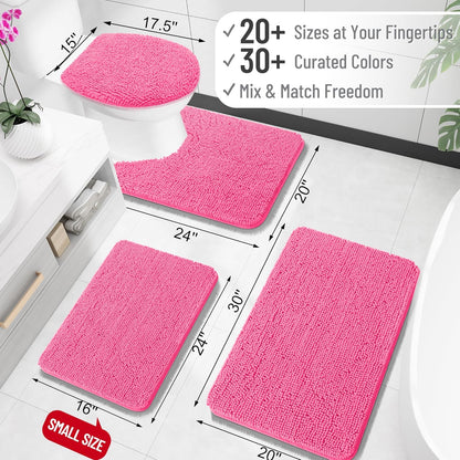 OLANLY Bath Rugs - Extra Soft Chenille with Rubber Backing | Quick-Dry, Machine Washable, 34x21, Hot Pink