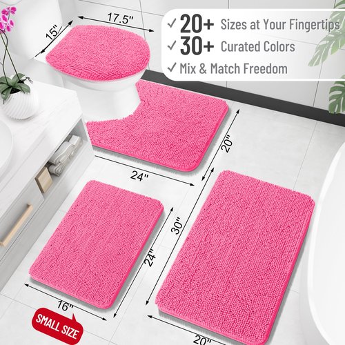 OLANLY Bathroom Rugs 44x32, Extra Soft Absorbent Chenille Bath Rugs, Rubber Backing Quick Dry, Machine Washable Bath Mats for Bathroom Floor, Tub and Shower, Home Decor Accessories, Hot Pink