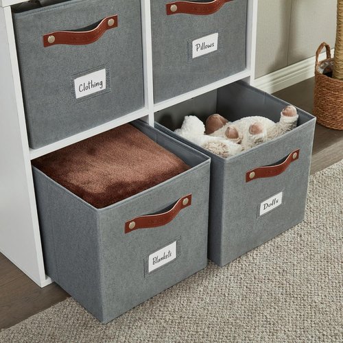 DECOMOMO Storage Bins - Fabric Cube Storage Bins with Labels for Shelves | 11" | 6pcs, Texture Grey
