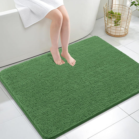 OLANLY Large Bath Rugs - Extra Soft Chenille, Quick-Dry, Machine Washable | 40x32, Olive Green