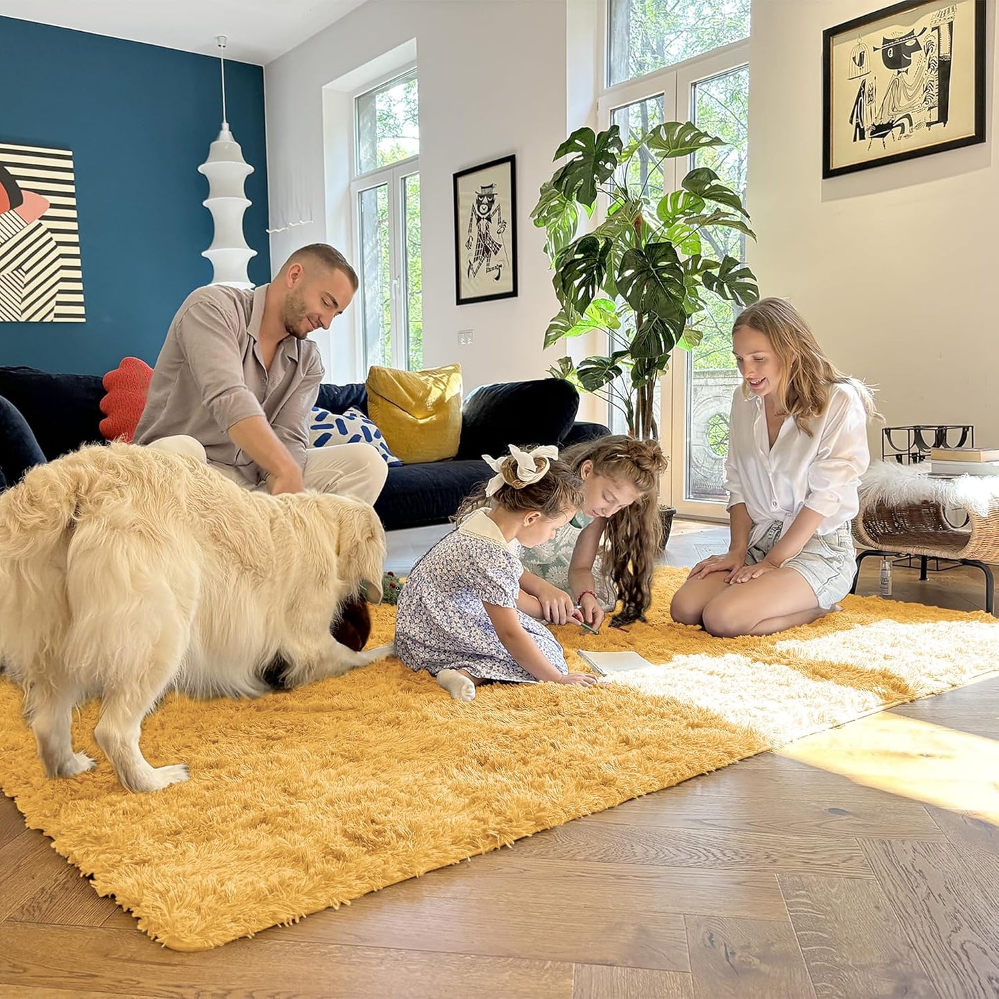 OLANLY Runner Rugs - Soft, Machine Washable Shaggy Design for Hallways & Bedrooms | Mustard Yellow