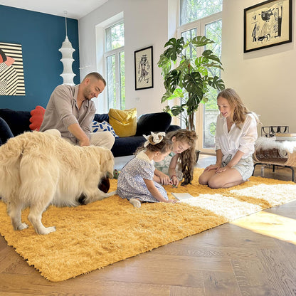 OLANLY 2x4 Machine Washable Runner Rug - Soft Fluffy Shaggy Design for Bedroom & Hallway | Mustard Yellow