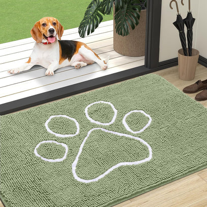 OLANLY Dog Door Mat - Absorbent Muddy Paws Doormat | Non-Slip Chenille, Quick Dry, 47x32, Sage Green