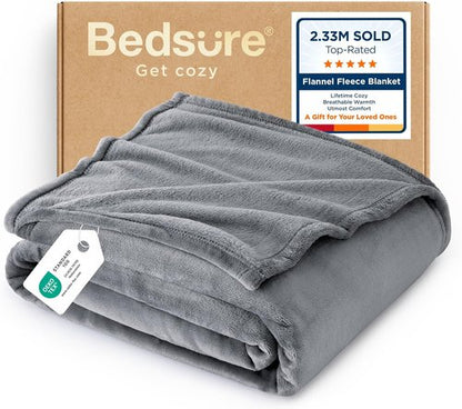 Bedsure GentleSoft Fleece Throw Blanket - XL 300GSM Plush & Cozy for Couch | Grey, 50x70 Inches