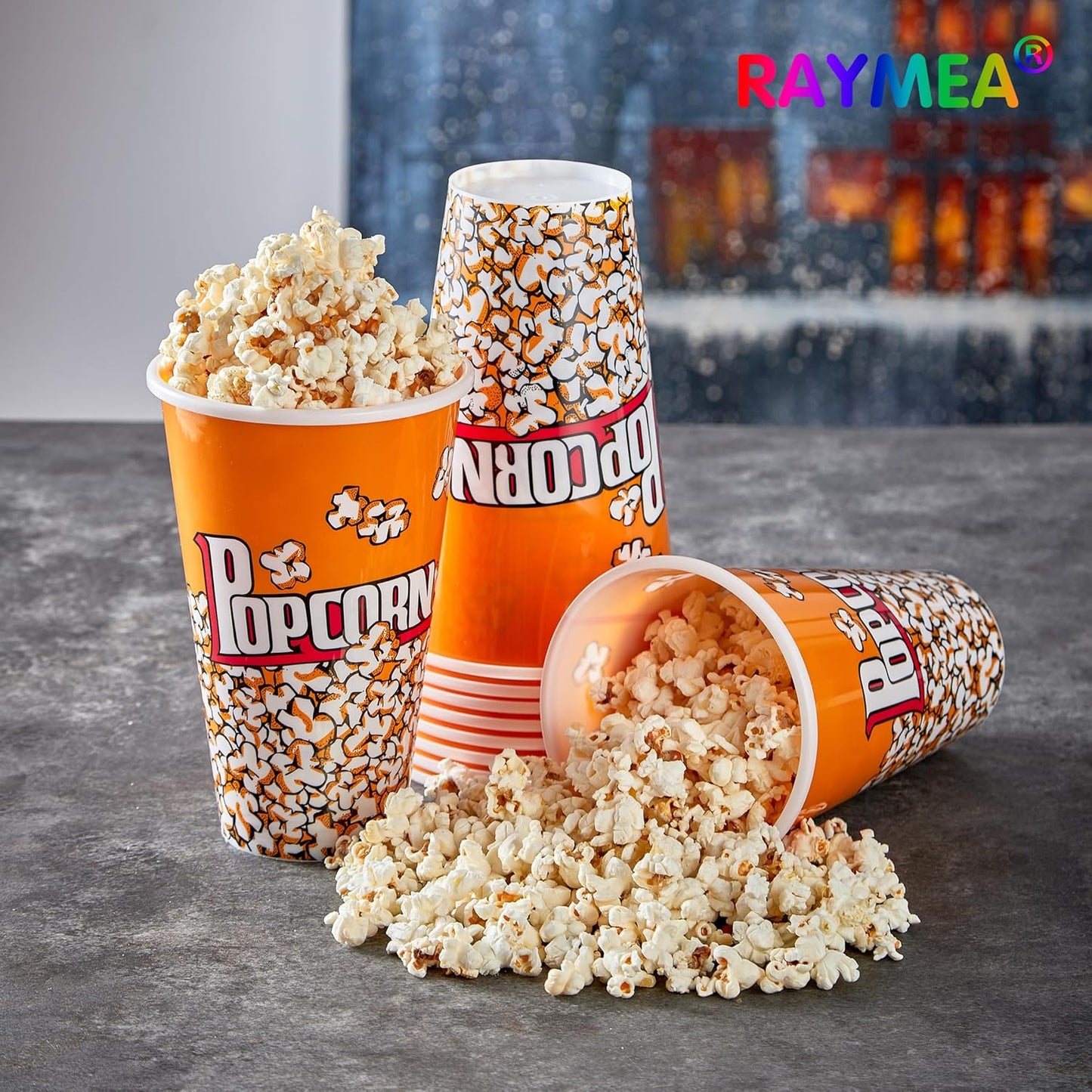 Retro Style Plastic Popcorn Buckets by [Brand Name] - Reusable 6-Pack for Movie Night Fun