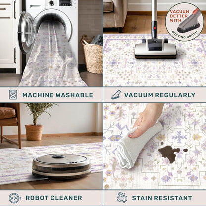 Regine Switzerland Light Purple Floral Area Rug - 5x8 Washable Non-Slip Carpet for Kids' Rooms