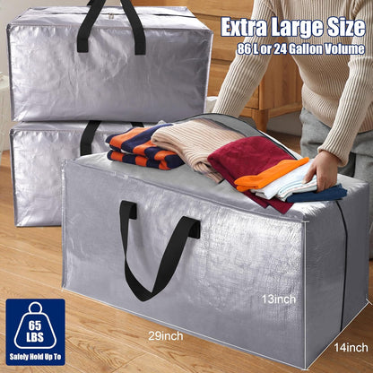 Cosy Family Heavy Duty Moving Bags - 12 Pack with Backpack Straps & Strong Zippers | X-Large Silver Storage Totes