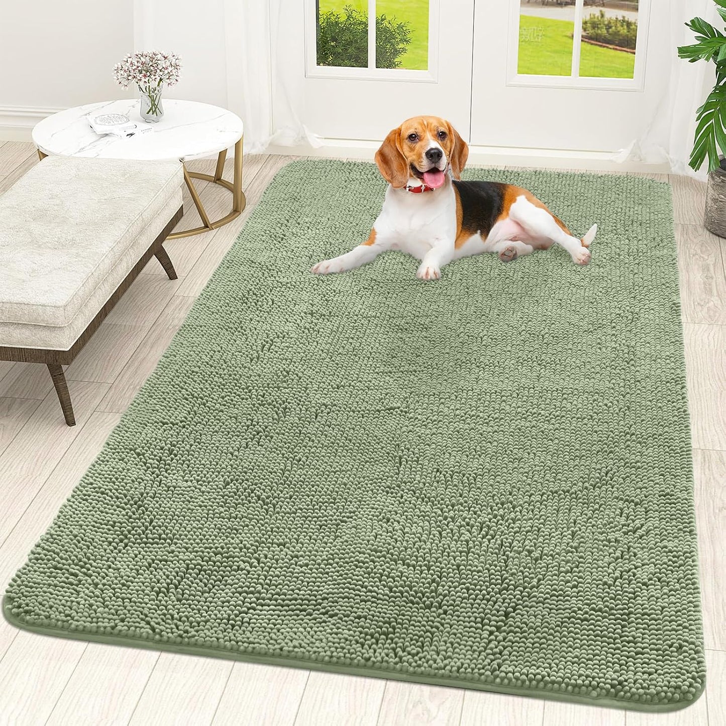 OLANLY Dog Door Mat - Absorbent Non-Slip Mud Mat for Indoor Use | Quick Dry Chenille, 70x46, Sage Green