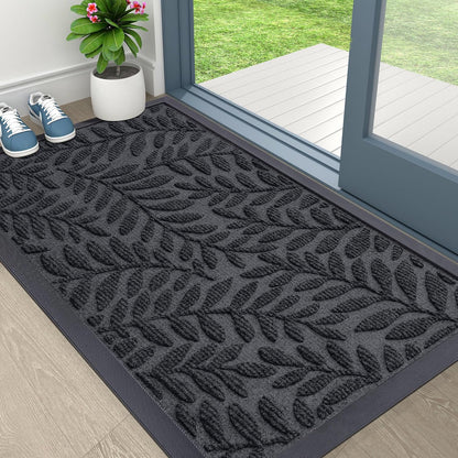 OLANLY Indoor Outdoor Door Mat - Waterproof All-Weather Doormat | Sturdy Natural Rubber, 29.5x17, Medium Grey