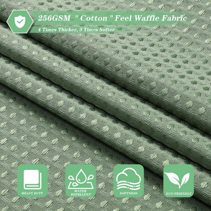 meioro Sage Green Shower Curtain, Waffle Weave 256GSM Heavy Duty Textured Fabric Shower Curtains for Bathroom Hotel Spa, Luxury Weighted Polyester Cloth Bath Curtain Set with 12 Hooks, 72Wx72H