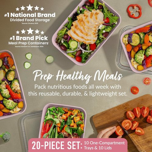 Bentgo Prep - 20-Piece Reusable Meal Prep Containers | Durable, Microwave & Dishwasher Safe, Blush Pink
