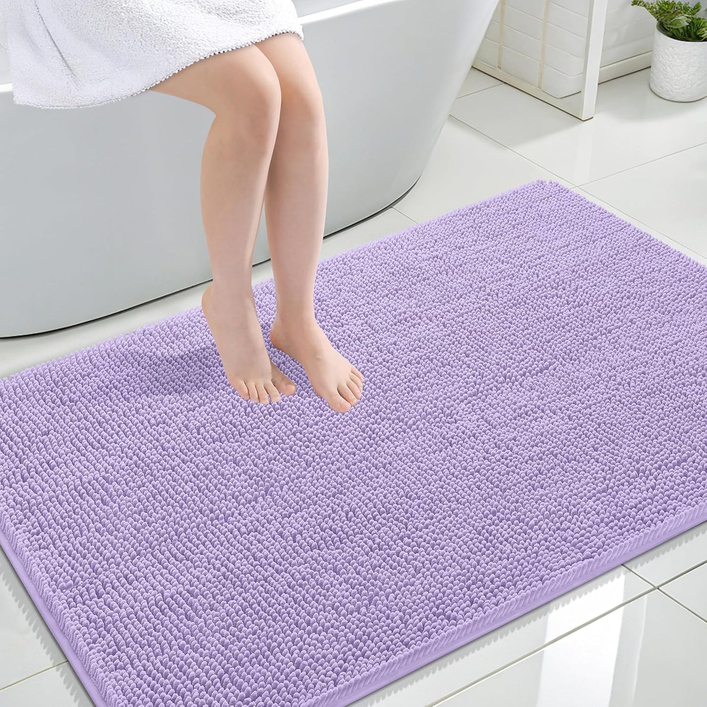 OLANLY Large Bath Rugs - Extra Soft Chenille, Quick-Dry Rubber Backing, 47x32 Inches, Lavender