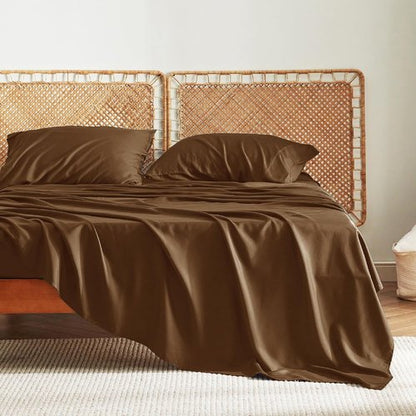 Bedsure King Size Cooling Sheets Set - Breathable Rayon from Bamboo, Soft & Luxurious, Deep Pocket Up to 16 Inches, Brown